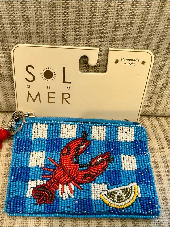 Sol and Mer Made in India Handbags - Sol and Mer Beaded Lobster Coin Pouch - Blue, Red, White